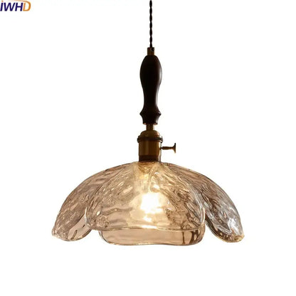 Japanese style textured clear glass pendant lamp dining room wood trim