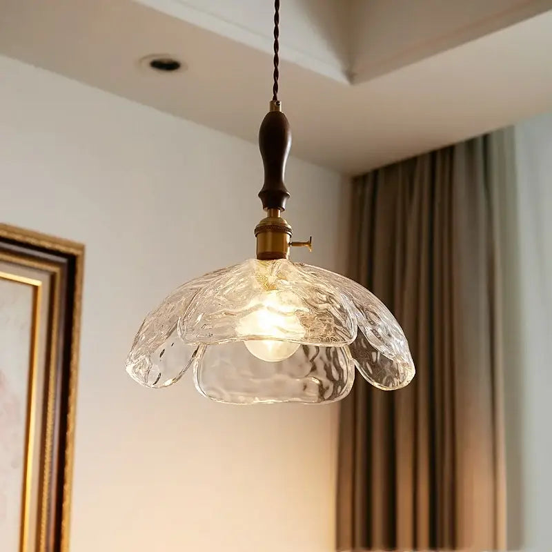 Japanese style textured clear glass pendant lamp dining room wood trim