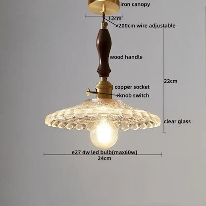 Japanese style textured clear glass pendant lamp dining room wood trim