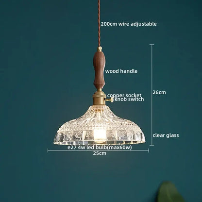 Japanese style textured clear glass pendant lamp dining room wood trim