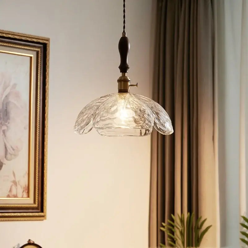 Japanese style textured clear glass pendant lamp dining room wood trim