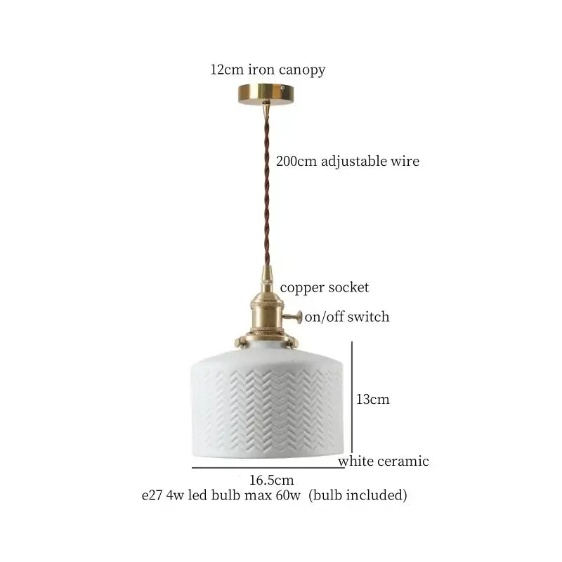 Japanese style white pleated ceramic led hanging lamp dining room