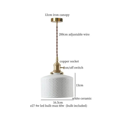 Japanese style white pleated ceramic led hanging lamp dining room