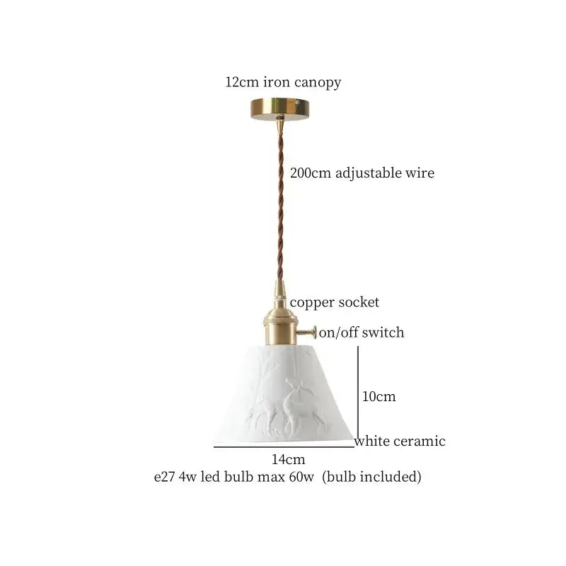 Japanese style white pleated ceramic led hanging lamp dining room