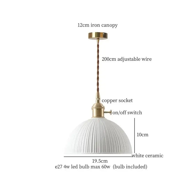 Japanese style white pleated ceramic led hanging lamp dining room