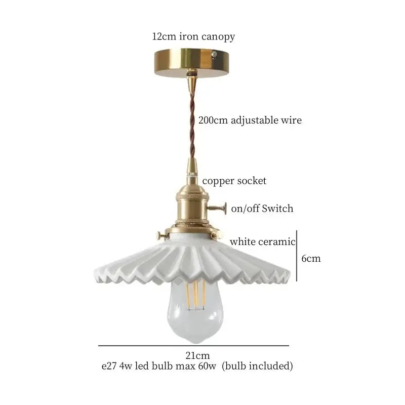 Japanese style white pleated ceramic led hanging lamp dining room