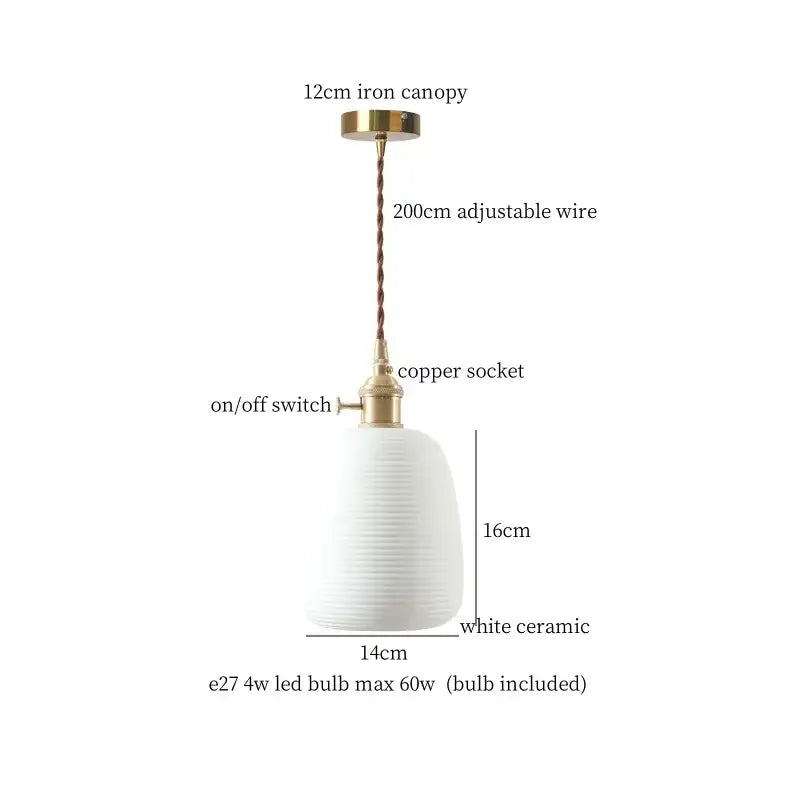 Japanese style white pleated ceramic led hanging lamp dining room