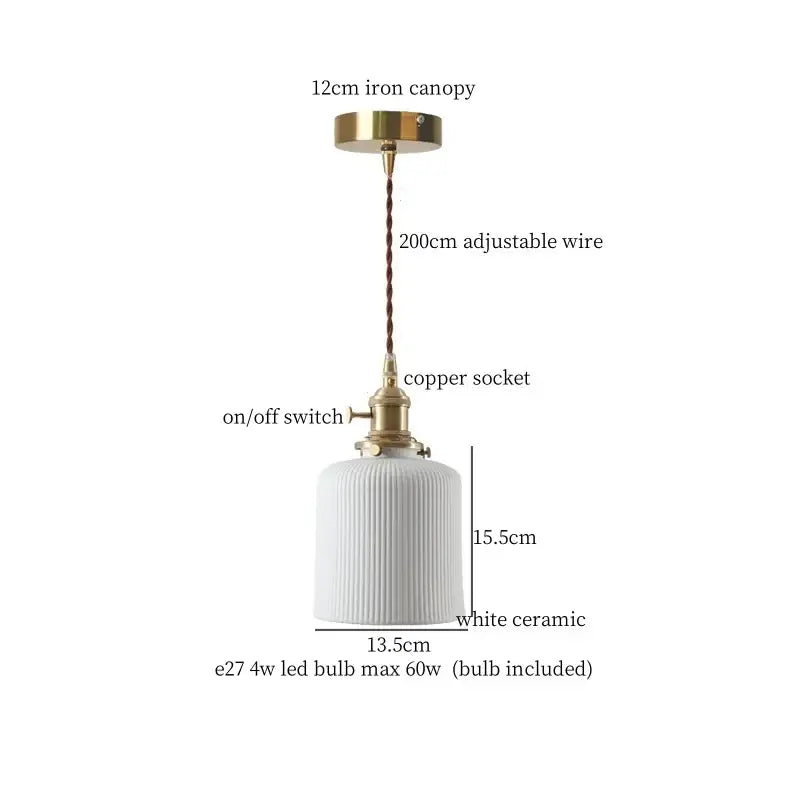 Japanese style white pleated ceramic led hanging lamp dining room