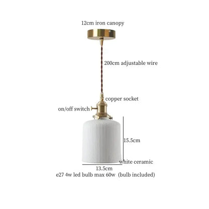 Japanese style white pleated ceramic led hanging lamp dining room