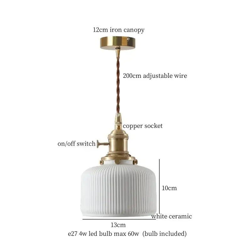 Japanese style white pleated ceramic led hanging lamp dining room