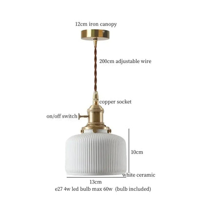 Japanese style white pleated ceramic led hanging lamp dining room