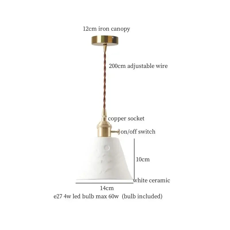 Japanese style white pleated ceramic led hanging lamp dining room