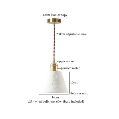Japanese style white pleated ceramic led hanging lamp dining room