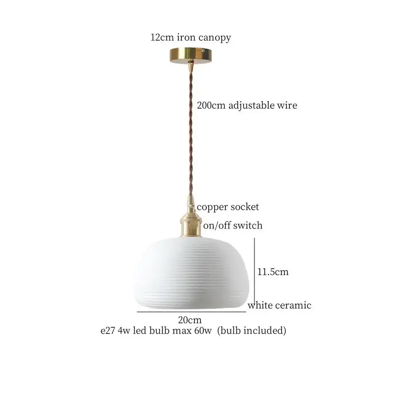Japanese style white pleated ceramic led hanging lamp dining room