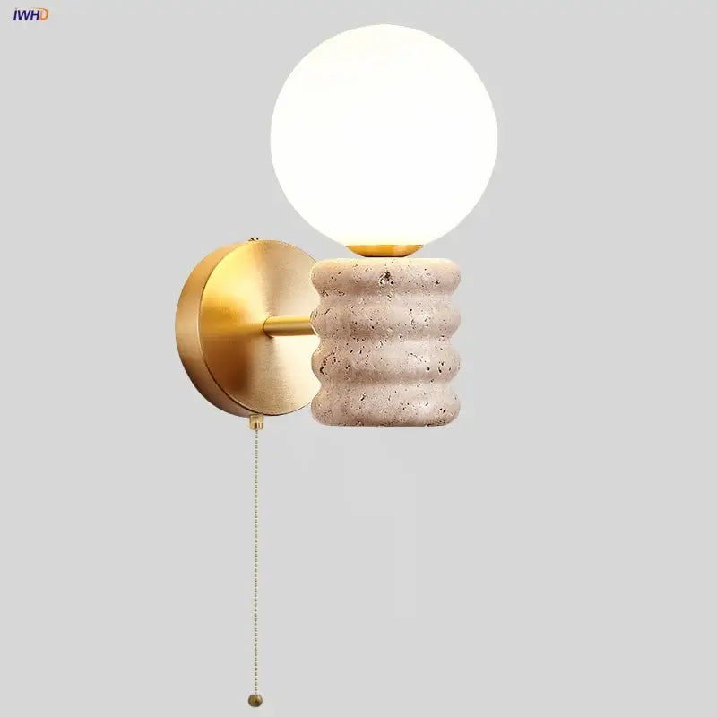 Japanese travertine led wall lamp bedroom pull chain light