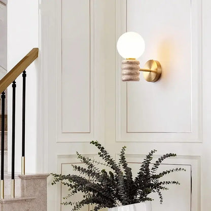 Japanese travertine led wall lamp bedroom pull chain light