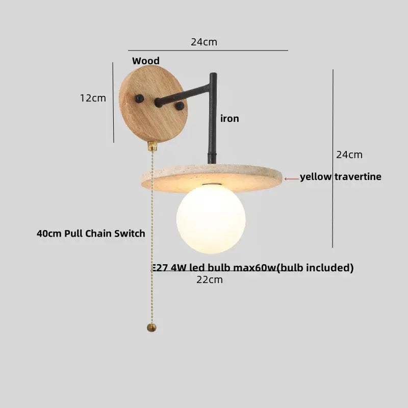 Japanese travertine led wall lamp bedroom pull chain light