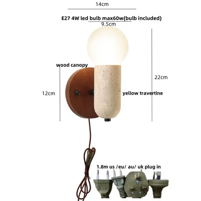 Japanese travertine led wall lamp bedroom pull chain light