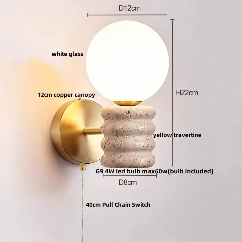 Japanese travertine led wall lamp bedroom pull chain light