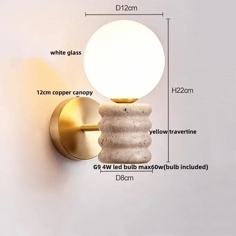 Japanese travertine led wall lamp bedroom pull chain light