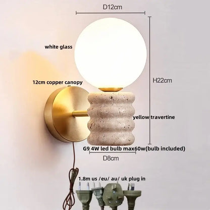Japanese travertine led wall lamp bedroom pull chain light