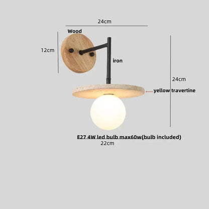 Japanese travertine led wall lamp bedroom pull chain light