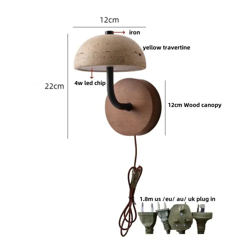 Japanese travertine led wall lamp bedroom pull chain light