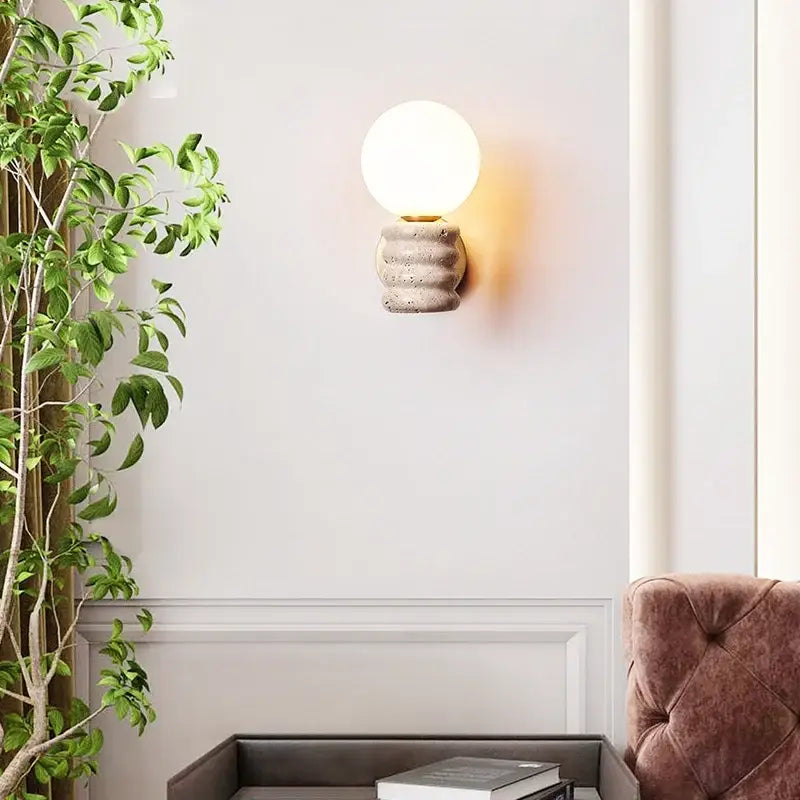 Japanese travertine led wall lamp bedroom pull chain light