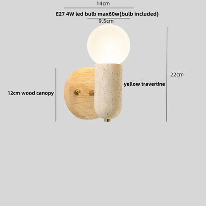 Japanese travertine led wall lamp bedroom pull chain light