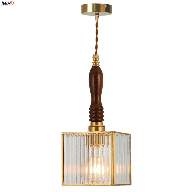 Japanese vintage brass and wood glass led pendant lamp dining room