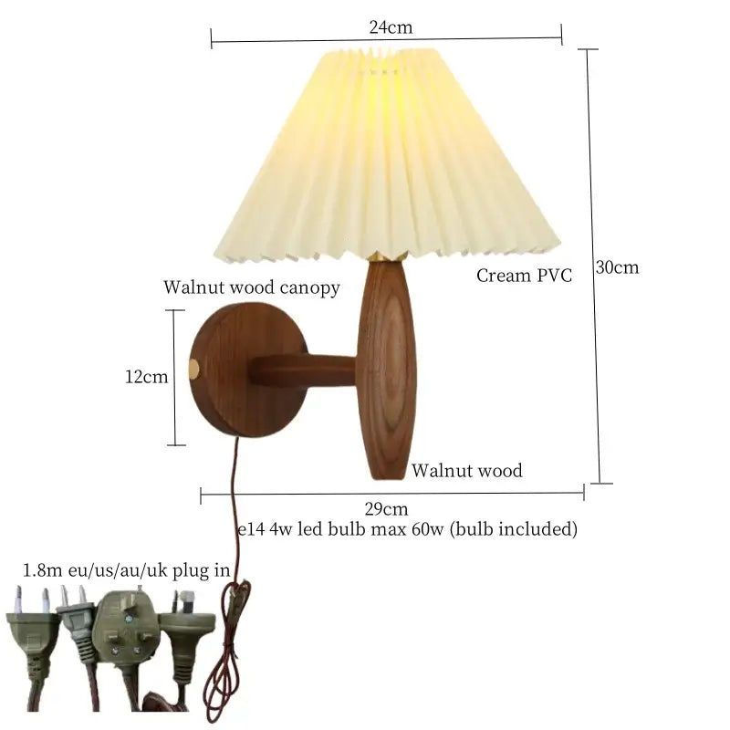 Japanese walnut wood cream pvc led wall lamps bedroom sconce