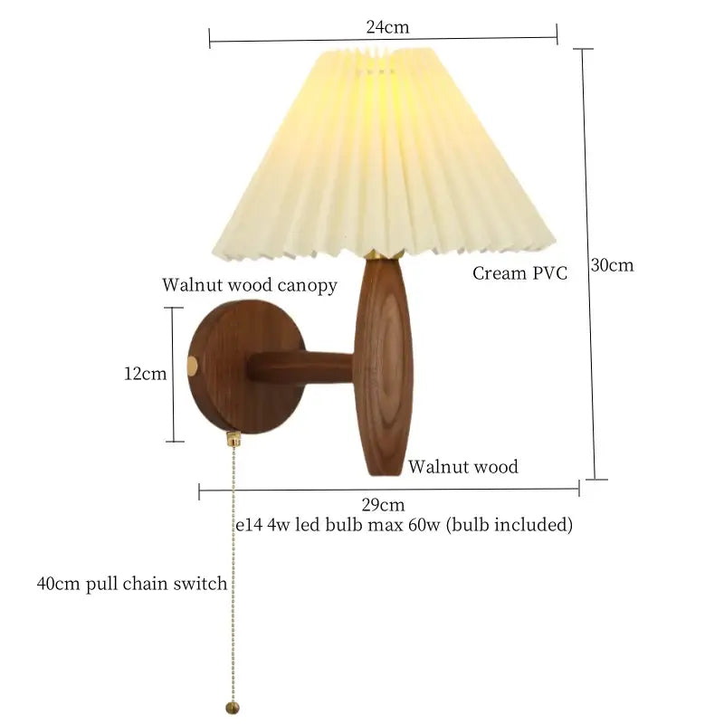 Japanese walnut wood cream pvc led wall lamps bedroom sconce