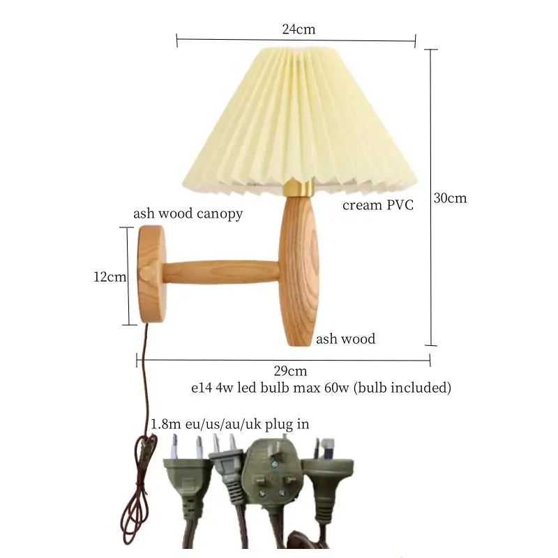 Japanese walnut wood cream pvc led wall lamps bedroom sconce