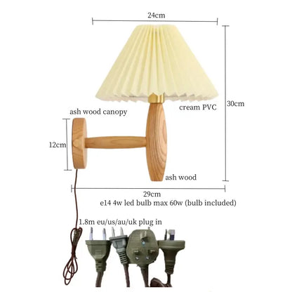 Japanese walnut wood cream pvc led wall lamps bedroom sconce