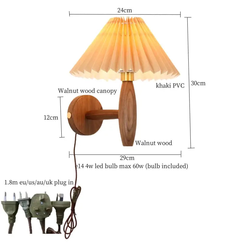 Japanese walnut wood cream pvc led wall lamps bedroom sconce