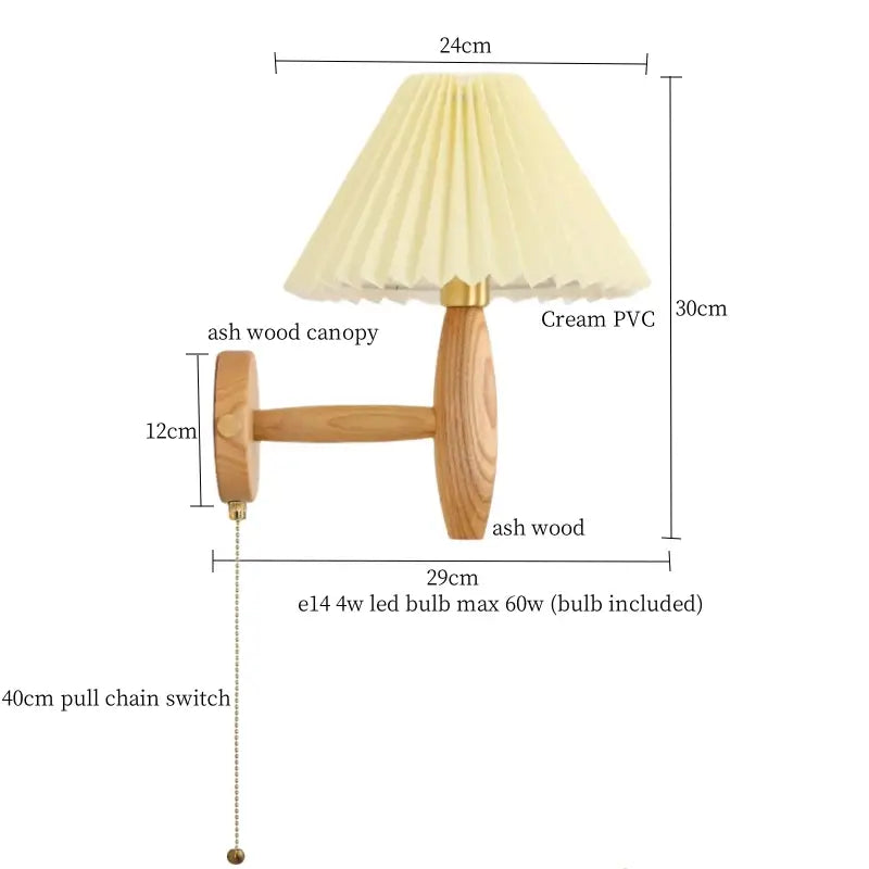 Japanese walnut wood cream pvc led wall lamps bedroom sconce