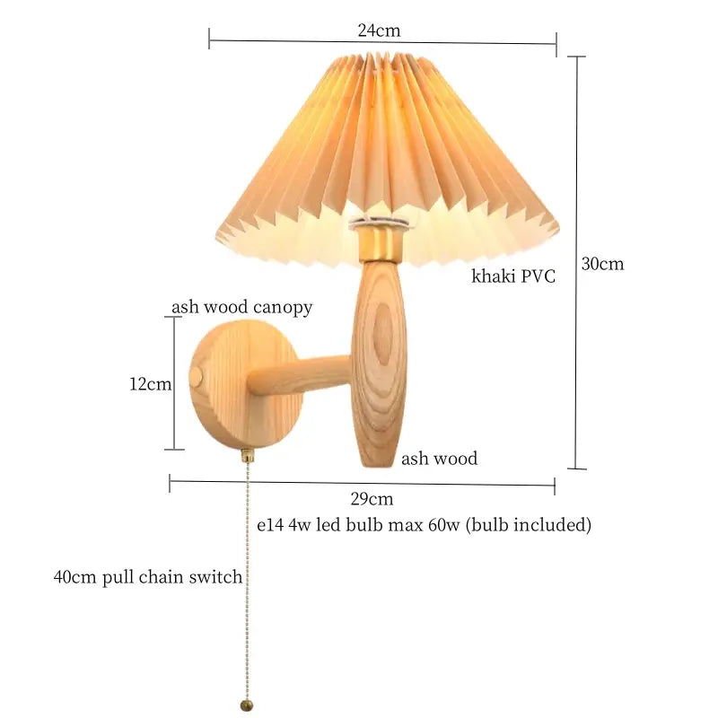 Japanese walnut wood cream pvc led wall lamps bedroom sconce