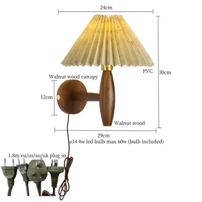 Japanese walnut wood cream pvc led wall lamps bedroom sconce