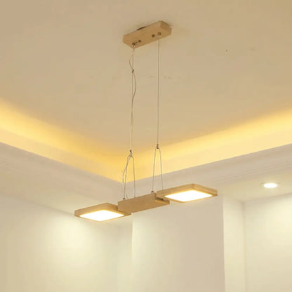 DecorBites™ Japanese Wood Square LED Pendant Light- Modern Restaurant & Island Lighting with Acrylic Shade