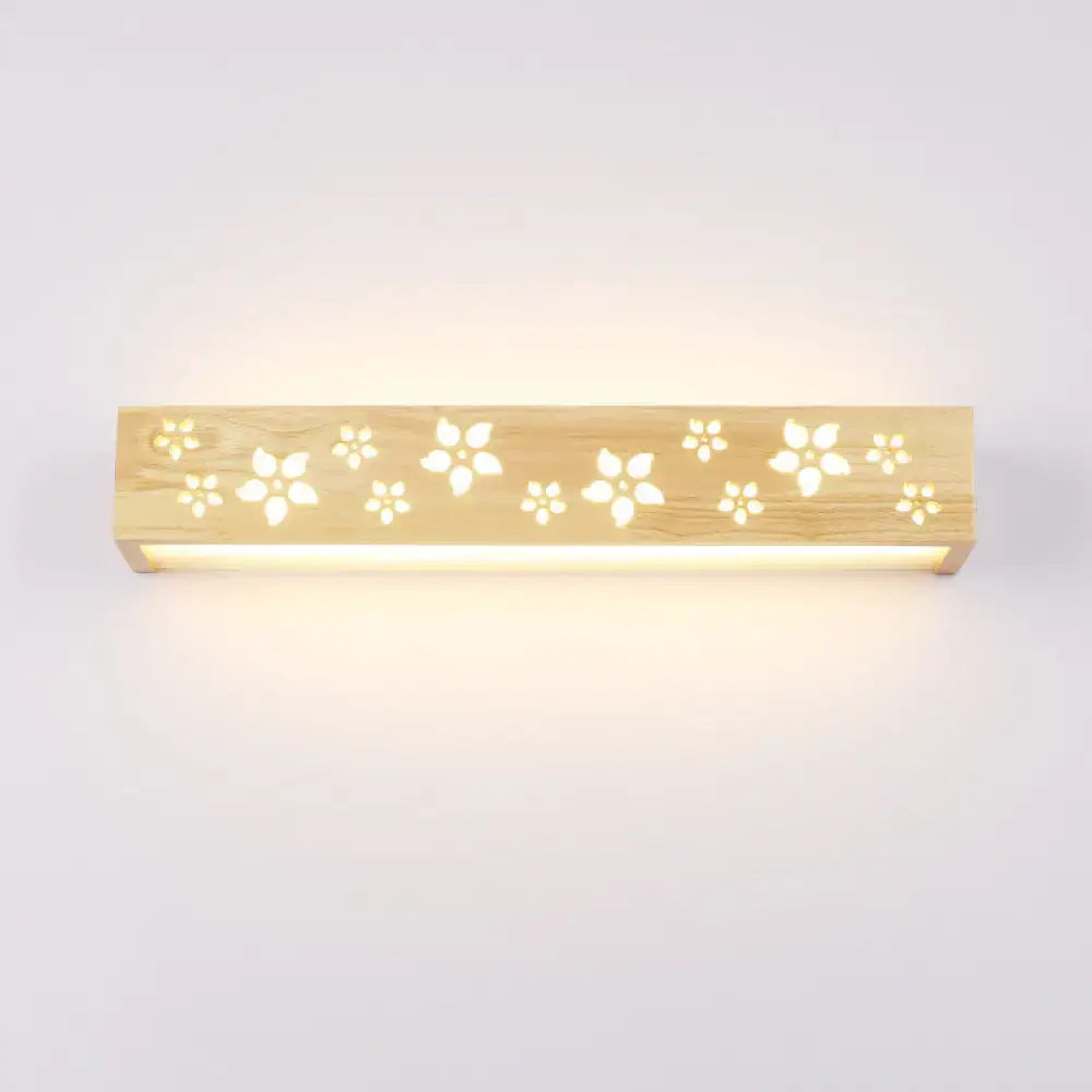 Japanese wooden floral wall lamp with shelf – bedroom led sconce