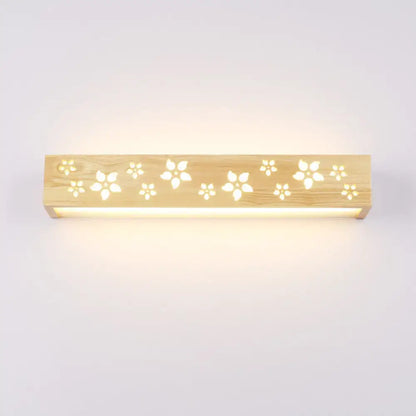 Japanese wooden floral wall lamp with shelf – bedroom led sconce