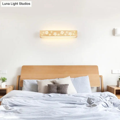 Japanese wooden floral wall lamp with shelf – bedroom led sconce