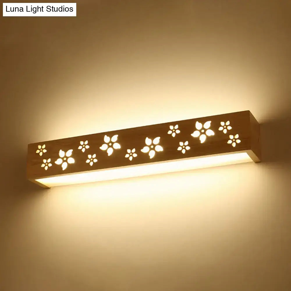 Japanese wooden floral wall lamp with shelf – bedroom led sconce