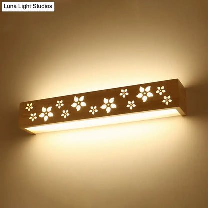 Japanese wooden floral wall lamp with shelf – bedroom led sconce