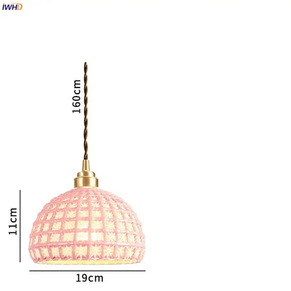 Japanese woven gray & blue ceramic led pendant lights dining room