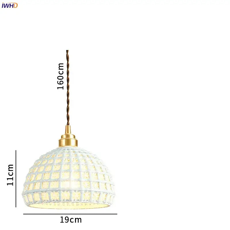 Japanese woven gray & blue ceramic led pendant lights dining room