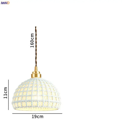 Japanese woven gray & blue ceramic led pendant lights dining room