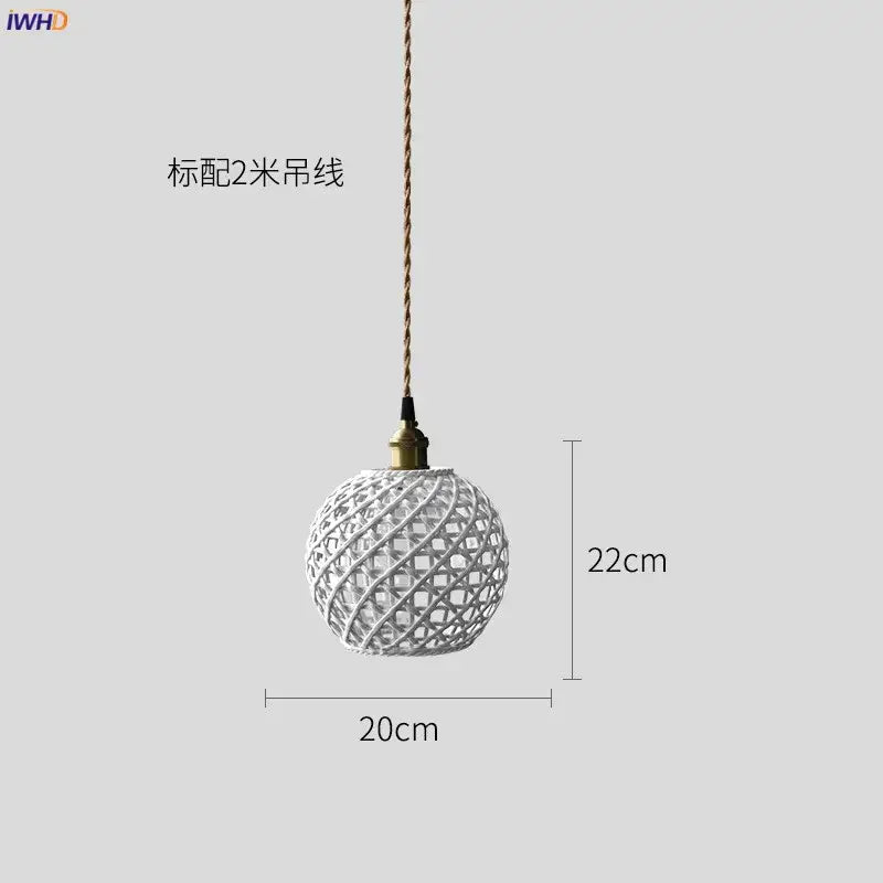 Japanese woven gray & blue ceramic led pendant lights dining room
