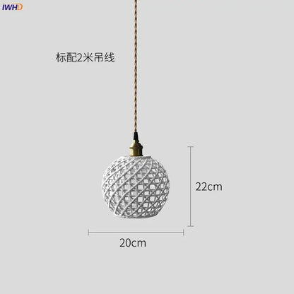 Japanese woven gray & blue ceramic led pendant lights dining room