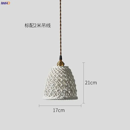Japanese woven gray & blue ceramic led pendant lights dining room